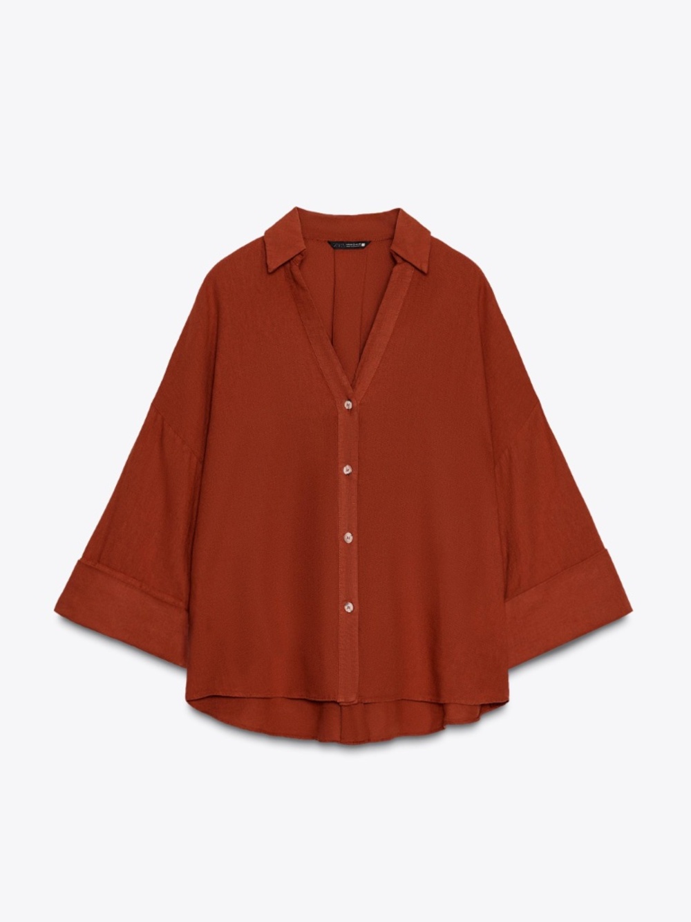 ZARA Wide Sleeve Linen Shirt - Terracotta - Size Small